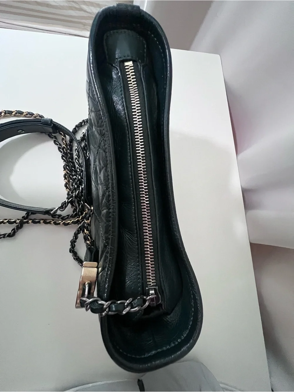 CHANEL Gabrielle Green Quilted Lambskin Chain Strap Crossbody with Gold CC Charm